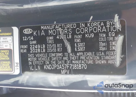 2015 Kia Soul + from USA, damaged, VIN KNDJP3A57F7181870